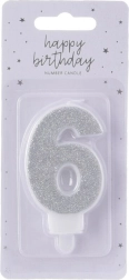 Strieborná tortová sviečka číslo 6, 7 cm