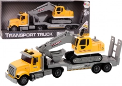 Žltý nákladný voz s pásovým rýpadlom so svetlami a zvukmi