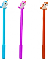 Guľôčkové pero s jednorožcom, čierny atrament, 0,5 mm – mix fialová/oranžová/modrá