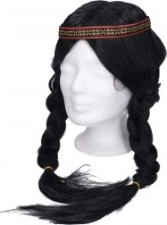 Parochňa s čiernymi vrkočmi pre indiánsky kostým