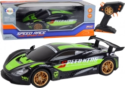 RC športové auto 1:10 zeleno‑čierne s LED a 2,4 GHz