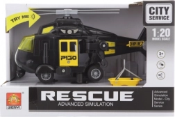 čierna helikoptéra na batérie so svetlami a zvukmi