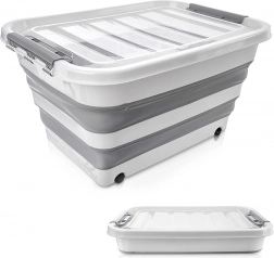Skladací úložný box na kolieskach 30 l s priehľadným vekom KEMP