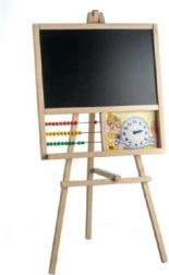 Drevená stojanová tabuľa s počítadlom a hodinami