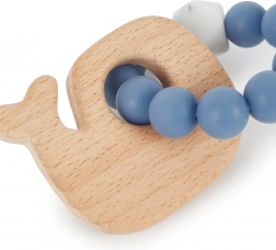 Silikónové hryzátko s drevenou veľrybou Bieco