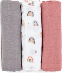 Petite&Mars bambusové mušelínové plienky Moussy rose rainbows 3 ks 68 × 68 cm