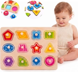 Tooky Toy Montessori drevené vkladacie puzzle tvary s úchytmi - 1 kus