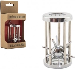 Kovový hlavolam Ježko v klietke, chrómovaný