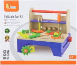 Drevená skrutkovacia sada s náradím a skladacím ponkom