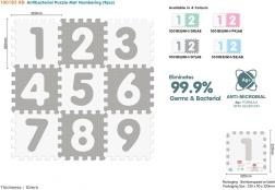 Antibakteriálna penová puzzle podložka s číslami 9 ks, sivo‑biela, EVA, 10m+