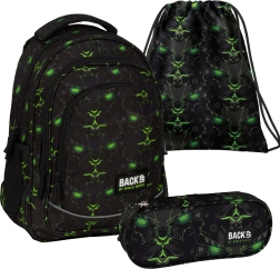 Školský set BackUP monster green 3v1 – batoh, peračník a vak