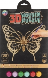 MOXY drevené 3D vyfarbovacie puzzle motýľ