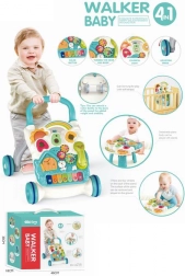 chodítko tlačidlový domček s klavírikom 4v1 modré