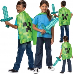 Minecraft kostým s diamantovým mečom a plášťom Creeper pre deti