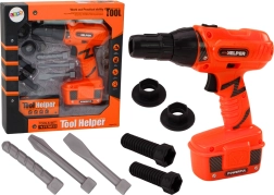 Detská batériová vŕtačka s vrtákmi a skrutkami oranžová