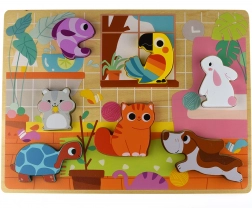 Tooky Toy Drevené Montessori Puzzle Zvieratká Domov