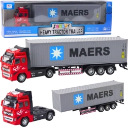 Kontajnerový nákladný automobil s pull-back pohonom, otváracie dvere, červeno-sivý