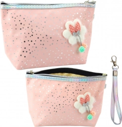 Práškovoružová peračníková kozmetická taštička s mašľou a trblietaním