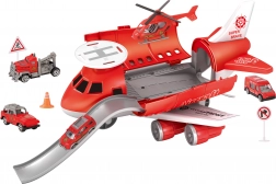 Hasičská letisková stanica s vozidlami a vrtuľníkom