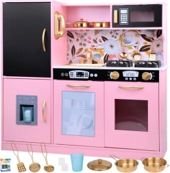 Drevená retro kuchyňa pre deti s chladničkou a rúrou