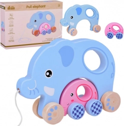 Drevený ťahací slon 2v1 – rodinka pre prvé krôčiky