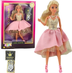 Bábika ANLILY v elegantných zlatoružových plesových šatách s doplnkami