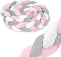 Ricokids pletený mantinel do postieľky ružovo-sivý, 3 m