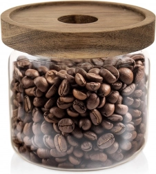 Sklenená dóza na sypké potraviny s dreveným viečkom a tesnením 500 ml
