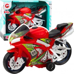 Červená závodná motorka hračka s efektmi svetiel a zvukov