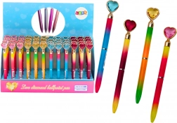 Guľôčkové pero s diamantovým srdcom, modrý atrament 0,7 mm – mix farieb