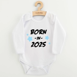 Dojčenské body s potlačou New Baby Born in 2025, modré, veľ. 62 (3–6 mesiacov)