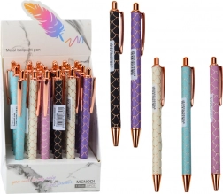 Kovové guľôčkové pero s efektom šupín – modrý atrament 1,0 mm, klikací mechanizmus