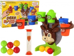 Zručnostná hra Jelienok – hádzanie loptičiek do kelímkov