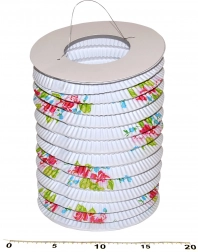 Papierový lampión valec Biela s kvetmi 15 cm