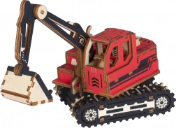 Drevené 3D puzzle rýpadlo červené