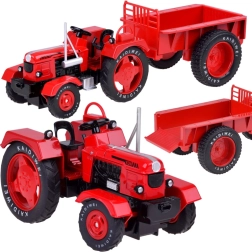 kovový červený traktor s prívesom 1:18 s gumovými kolesami