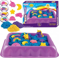 kinetický piesok 0,6 kg jednorožce a dúhy so stolíkom a formičkami woopie