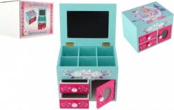 drevená šperkovnica Princess so zrkadielkom a 3 zásuvkami
