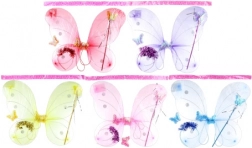 Motýlie krídla s trblietkami – sada s čelenkou a paličkou