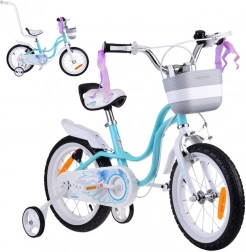 Detský bicykel 14" Little Swan s košíkom a pomocnými kolieskami ROYALBABY – Tyrkysová