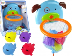 Kúpace hračky mini basketbal so psíkom a gumovými rybkami