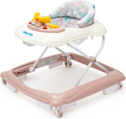 Detské chodítko BABY MIX s volantom a silikónovými kolieskami – ružové