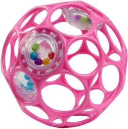 Oball hrkajúca loptička (rattle) 10 cm tmavoružová