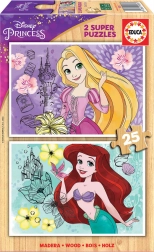 Drevené puzzle EDUCA Disney princezné Locika a ARIEL 2×25 dielikov