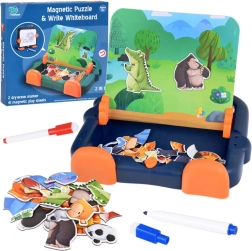 Magnetická tabuľa 2v1 s magnetickými puzzle zvieratiek a stierateľnou kresliacou plochou