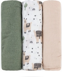 Petite&Mars sada bambusových mušelínových plienok Moussy llama vibes 68 × 68 cm (3 ks)