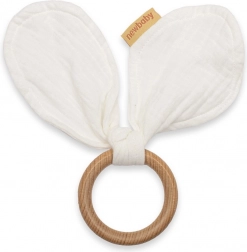 Drevené hryzátko s mušelínom New Baby Ears, biele