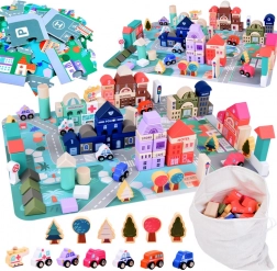 Pastelová drevená sada Mesto s puzzle hernou podložkou