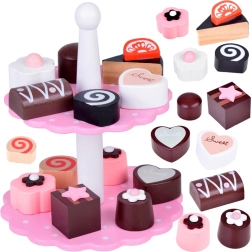 Drevená dvojposchodová sada s koláčikmi pre deti