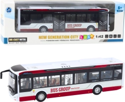 Kovový mestský autobus so svetlami a zvukmi 1:42, červený